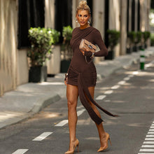 Load image into Gallery viewer, Solid Color Sheath Short Dress Autumn Long Sleeve Ribbon Slim Dress Women