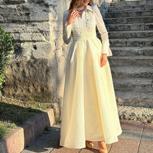 Load image into Gallery viewer, White Front Chest Floral Beads Lace Yarn French Retro Long Sleeve Slim Dress