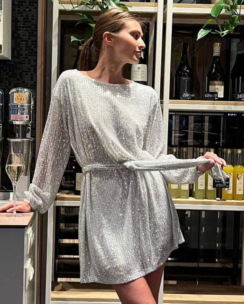 Festival Party Fashionable Sequ Sequin Color Waist-Tight Dress