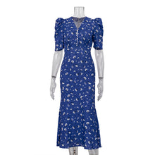 Load image into Gallery viewer, Women Clothing Digital Printing Summer French Short Sleeve Dress V neck Pleated High Waist Floral Maxi Dress