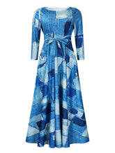 Load image into Gallery viewer, Women Clothing Spring Elegant Graceful Printed Lace up Large Dress