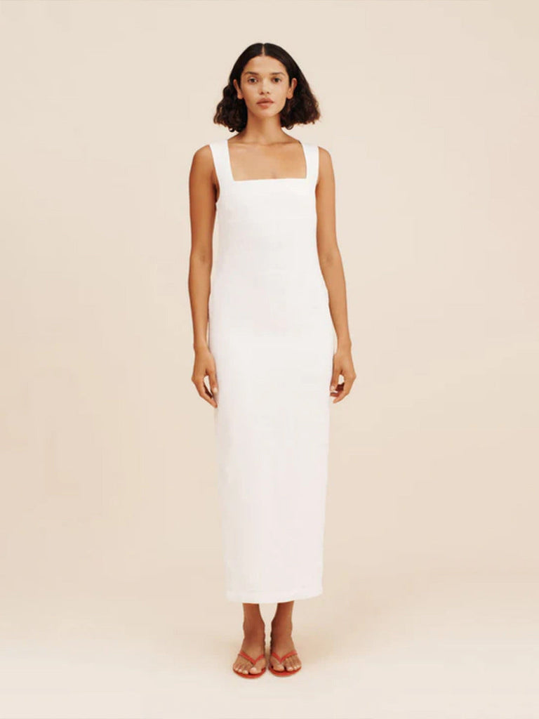 Simple Solid Color Square Collar Sling Dress Summer Slim Cotton Linen Maxi Dress