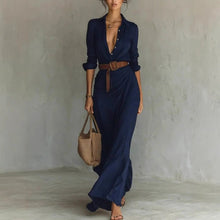 Load image into Gallery viewer, Women Clothing Autumn Elegant Graceful Sexy Solid Color Irregular Asymmetric Pleated Dress with Belt