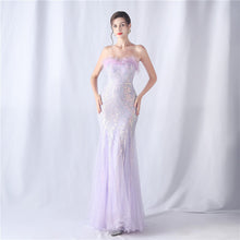 Load image into Gallery viewer, Ostrich Feather Positioning Floral Cutting Wedding Annual Meeting Tube Top Sequin Gauze Evening Dress