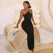 Load image into Gallery viewer, Solid Color Elegant Women Dress Elegant One Step Low Waist Hip Dress Halter Sleeveless Backless Maxi Dress