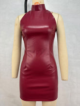 Load image into Gallery viewer, Women Clothing Slim Dress Autumn Winter Faux Leather Mini Skirt Nightclub Solid Color