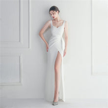 Load image into Gallery viewer, Craft Beaded Car Model Bridesmaid Performance Wedding Long Slit Evening Dress