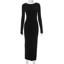 Load image into Gallery viewer, Solid Color Hip Round Neck Backless Long Sleeves Sexy Dress