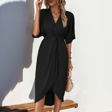Load image into Gallery viewer, Women Clothing Raglan Sleeve Solid Color Irregular Asymmetric Dress