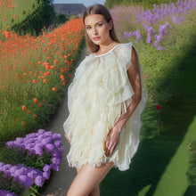 Load image into Gallery viewer, Irregular Asymmetric Ruffled Stitching See through Organza Sleeveless Sexy Dress Women