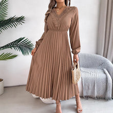 Load image into Gallery viewer, Spring Summer Elegant V neck Lace Cinched Pleated Maxi Dress Women Clothing