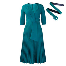 Load image into Gallery viewer, Autumn Winter Women Clothing Office Tailored Collar Pleat Waisted Dress
