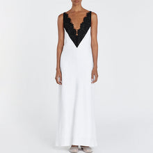 Load image into Gallery viewer, Stitching Design Lace Contrast Color Cami Dress Women Sexy Backless V neck Sleeveless Sheath Dress