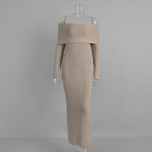 Load image into Gallery viewer, Knitted off Shoulder Long Sleeved Dress Autumn Winter off Shoulder Hip Knitwear Dress Women