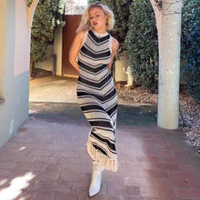 Load image into Gallery viewer, Sexy Tight Striped Tassel Knitted Dress Women Sleeveless Summer Midi Dress