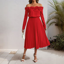 Load image into Gallery viewer, Dating Party Elegant Sweet off Shoulder Long Sleeve Solid Color Women Dress