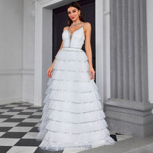 Load image into Gallery viewer, Suspender V neck Evening Dress Tube Top Dress Layered Women Dress