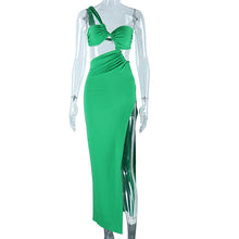 Load image into Gallery viewer, Sloping Shoulder Dress Solid Color Pullover Sexy Backless Evening Dress Long Socialite Split