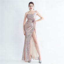 Load image into Gallery viewer, Gathers Sequ Handmade Floral Split Sling Simple Evening Dress