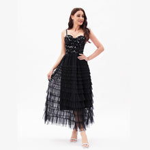 Load image into Gallery viewer, Sexy Socialite High Sense Black Paillette Beauty Back Underwear One Piece Dress Boning Corset Sling Multi-Layer Tiered Dress