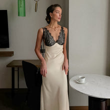 Load image into Gallery viewer, Summer Sexy V neck Lace Stitching Satin Dress Women Slim Fit Maxi Dress