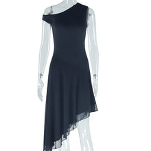 Load image into Gallery viewer, Women Clothing Solid Color Dress Diagonal Collar off Shoulder Sleeveless Irregular Asymmetric Dress