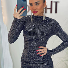 Load image into Gallery viewer, Women Sequin Design Slim Fit Graceful Tight Sexy Long Sleeve Narrow Dress Women