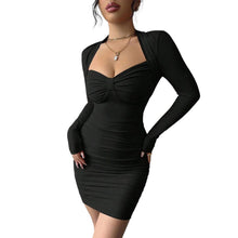 Load image into Gallery viewer, Black Long Sleeved Slim Fit Stretch Pleated Sexy Tube Top Dress for Women Fall Winter Inner Wear Outer Wear Bottoming Hip