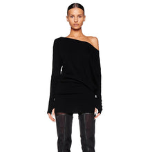 Load image into Gallery viewer, Women Clothing Autumn Personalized One Shoulder Cold Shoulder Long Sleeve Faux Two Piece Waist Slimming Hip