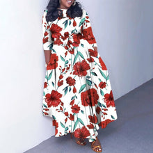 Load image into Gallery viewer, Women Clothing Spring Elegant Graceful Printed Lace up Large Dress