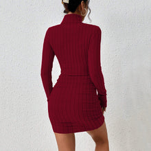 Load image into Gallery viewer, Women Clothing Adult Lady like Woman Wine Red Dress Autumn Winter Simplicity High Necked All Matching Short Dress
