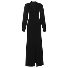 Load image into Gallery viewer, Autumn French Solid Color V neck High Waist Slim Slimming Slit Dress