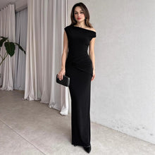 Load image into Gallery viewer, Summer Women Clothing Simple Intellectual Slant Shoulder Tight High Waist Pleated Split Dress