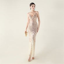 Load image into Gallery viewer, Deep V Plunge neck Wave Gradient Sequin Evening Dress Positioning Floral Cutting Craft Beaded Cocktail Battle Gown