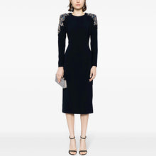 Load image into Gallery viewer, Autumn Winter Star Heavy Industry Beads Diamond Embedded Long Sleeve Mid Length Dress