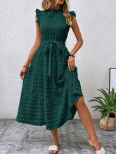 Load image into Gallery viewer, Women Clothing Summer Fashionable Stringy Selvedge Flying Sleeves Lace Up Texture Dress