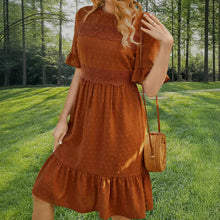 Load image into Gallery viewer, Spring Summer Women Lace Stitching Solid Color round Neck Ruffle Sleeve Dress