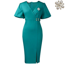 Load image into Gallery viewer, African Women Clothing Lantern Sleeve Summer V neck Hip Office Split Dress