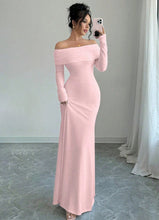 Load image into Gallery viewer, Women Clothing Autumn off Shoulder Four Sided Stretch Dress Tight off Shoulder Long Formal Dress