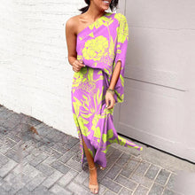Load image into Gallery viewer, Summer Loose off Shoulder Waist Trimming Printing Dress Women