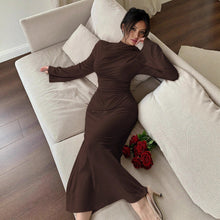 Load image into Gallery viewer, Sexy Minimalist Dress Slim Fit Wild Bell Sleeve Half Turtleneck Sheath Dress