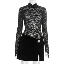 Load image into Gallery viewer, Women Clothing Autumn Winter Sexy Turtleneck Slim Lace Long Sleeve Split Skirt Casual Two Piece Sets
