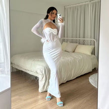 Load image into Gallery viewer, Fall Women Clothing Plush Mesh Stitching Night Club Hollow Out Cutout Dress Slim Fit Dress