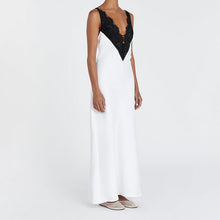 Load image into Gallery viewer, Stitching Design Lace Contrast Color Cami Dress Women Sexy Backless V neck Sleeveless Sheath Dress