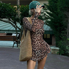 Load image into Gallery viewer, Women Autumn Personality Leopard Print Printed Mesh See through Dress