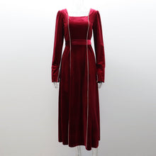 Load image into Gallery viewer, Autumn Winter Party Dress French Ladies Dress Korean Velvet Bell Sleeve Square Collar A line Dress Women