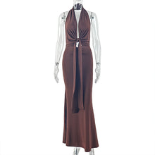 Load image into Gallery viewer, Women Clothing Fitted Waist Pleated Lace-up Hip Skirt Halter Sexy Backless Home Comfortable Maxi Dress