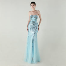 Load image into Gallery viewer, Tube Top Cross Strap Beaded Tube Floral Sequin Mesh Evening Dress Cocktail Wedding Social Elegant Clothing