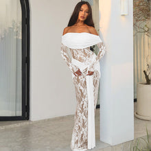 Load image into Gallery viewer, Women Clothing Autumn Elegant Lace Patchwork Maxi Dress off Shoulder Long Sleeve Tied Dress