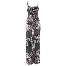 Load image into Gallery viewer, Spring Women Clothing Suspenders Leopard Print Lace Stitching Sexy See through Dress